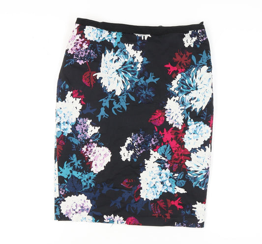 Marks and Spencer Women's Black Floral Pencil Skirt - Size 12