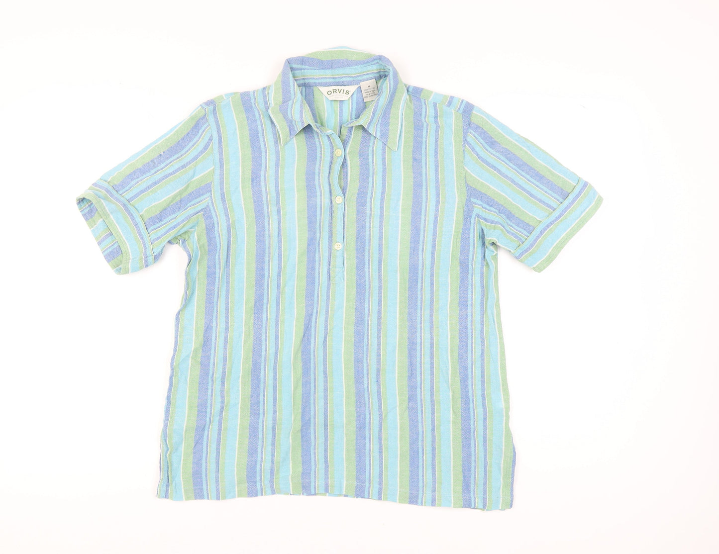 Orvis Women's Blue Striped Button-Up Shirt M