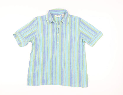 Orvis Women's Blue Striped Button-Up Shirt M
