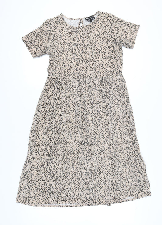 Wednesday's Girl Beige Animal Print Midi Dress S