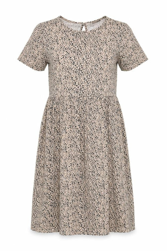 Front view of Wednesday's Girl Beige Animal Print Midi Dress S
