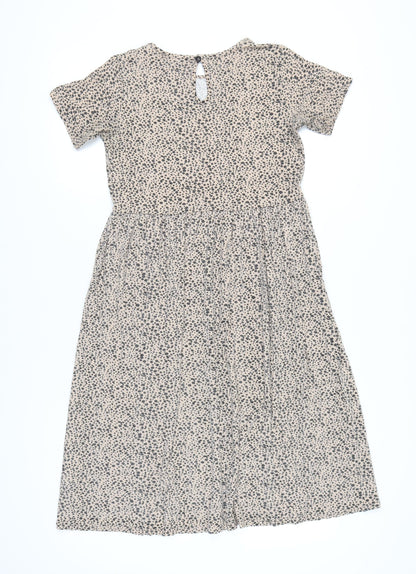 Wednesday's Girl Beige Animal Print Midi Dress S
