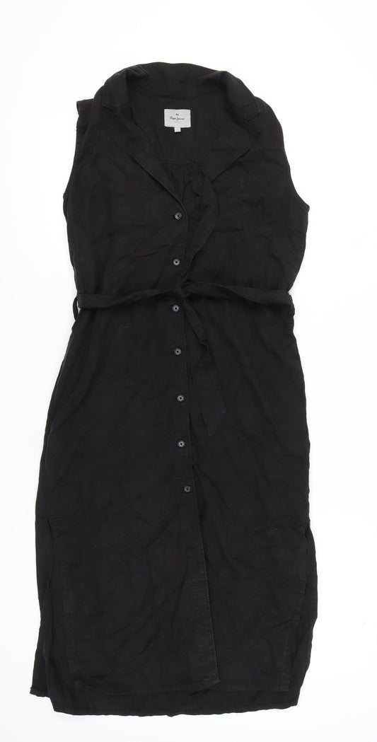 Pepe Jeans Black Sleeveless Womens Collared Dress S