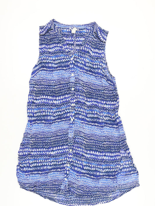 Monsoon Women's Blue Geometric Sleeveless Dress - Size 14