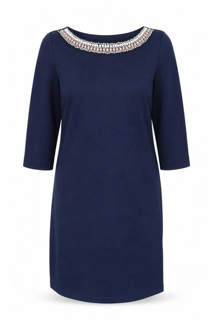 Ronni Nicole Women's Blue Beaded Shift Dress Size 18
