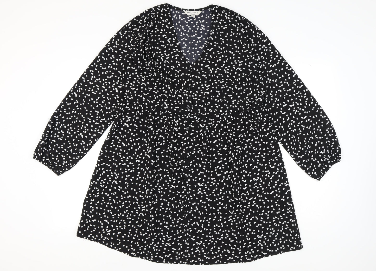 Brave Soul Women's Black Heart Pattern V-Neck Dress L