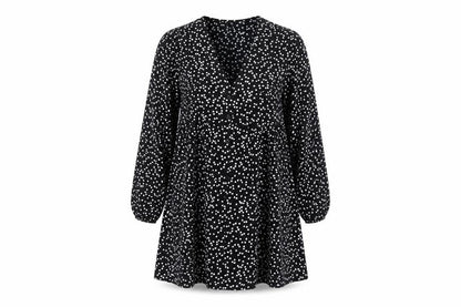 Brave Soul Women's Black Heart Pattern V-Neck Dress L