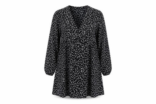 Brave Soul Women's Black Heart Pattern V-Neck Dress L