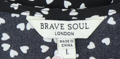 Brave Soul Women's Black Heart Pattern V-Neck Dress L