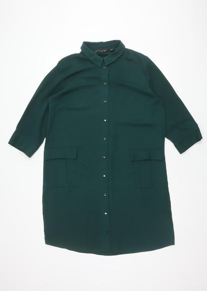 Dorothy Perkins Women's Green Shirt Dress - Size 12