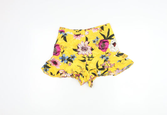 Topshop Women's Yellow Floral Shorts, Size 10, Summer