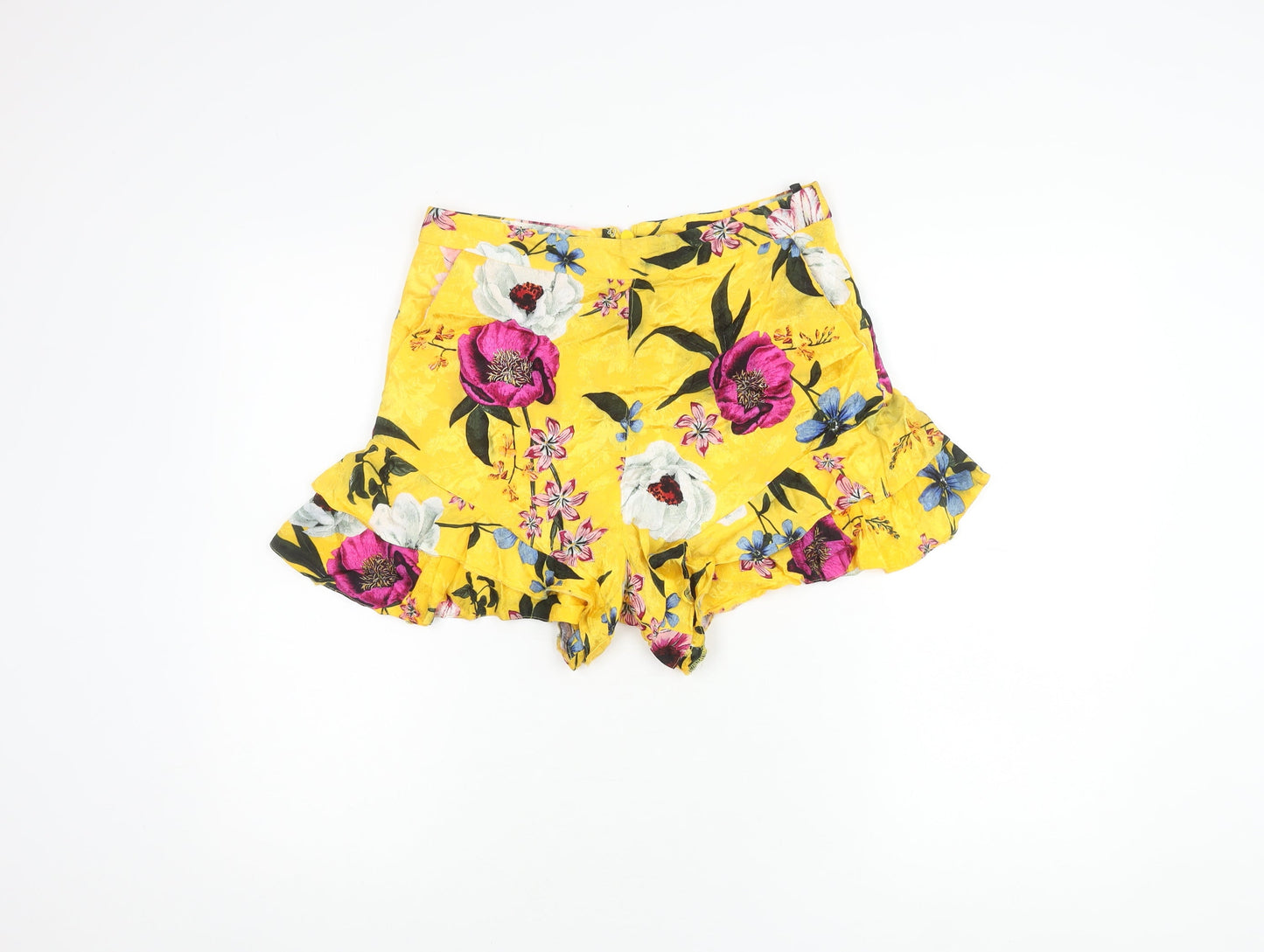 Topshop Women's Yellow Floral Shorts, Size 10, Summer