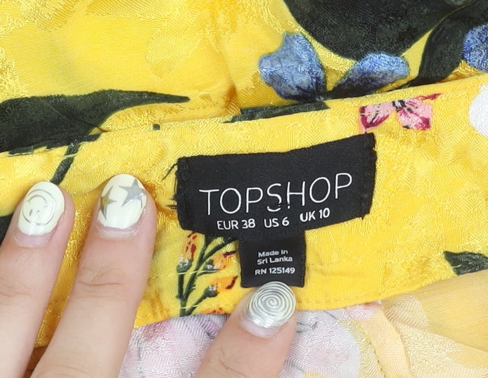 Topshop Women's Yellow Floral Shorts, Size 10, Summer