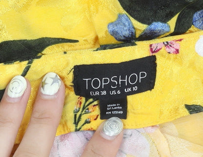 Topshop Women's Yellow Floral Shorts, Size 10, Summer