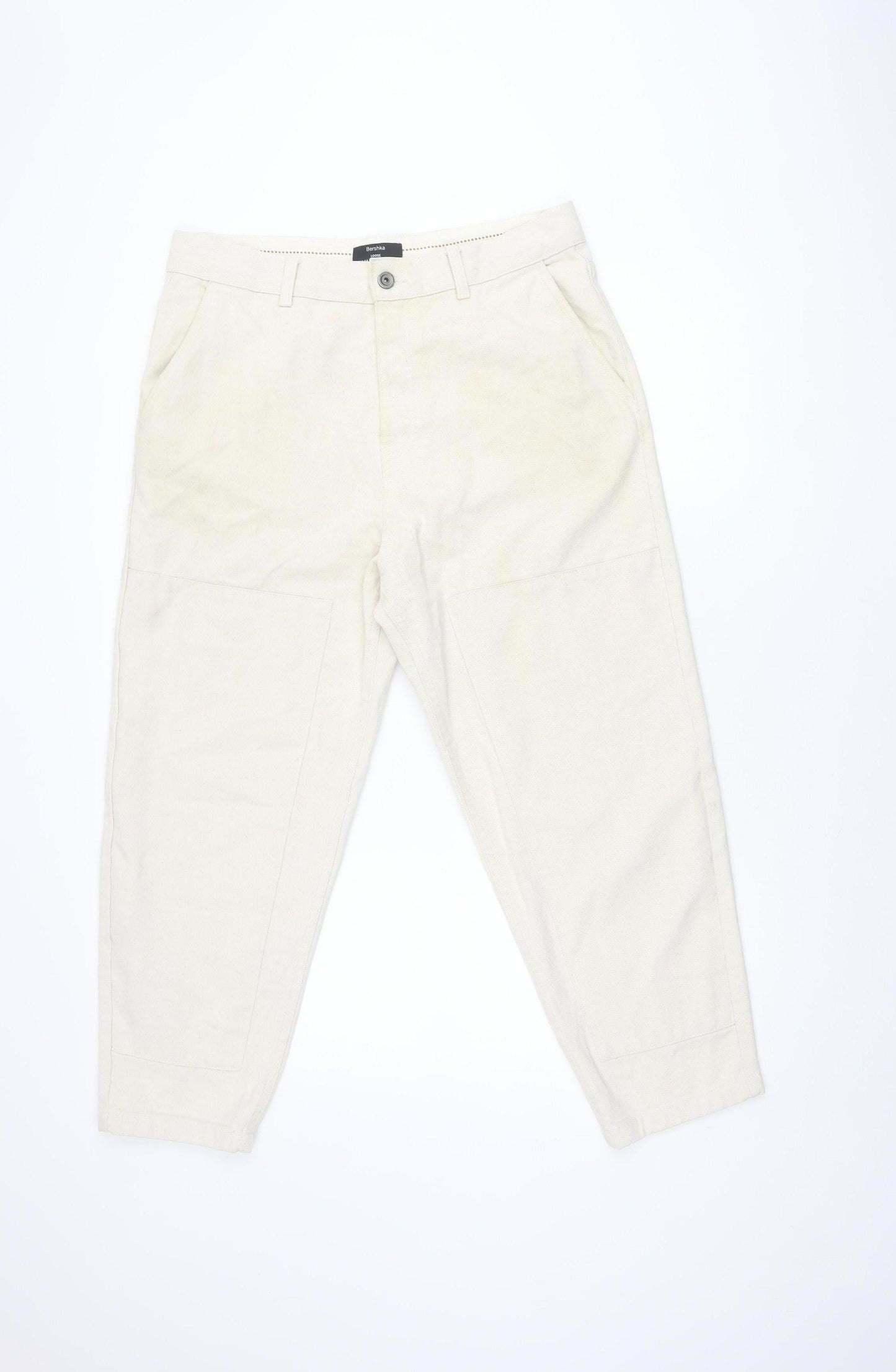 Bershka Women's Ivory Relaxed Cotton Trousers