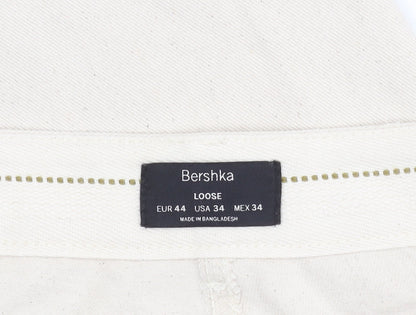 Bershka Women's Ivory Relaxed Cotton Trousers