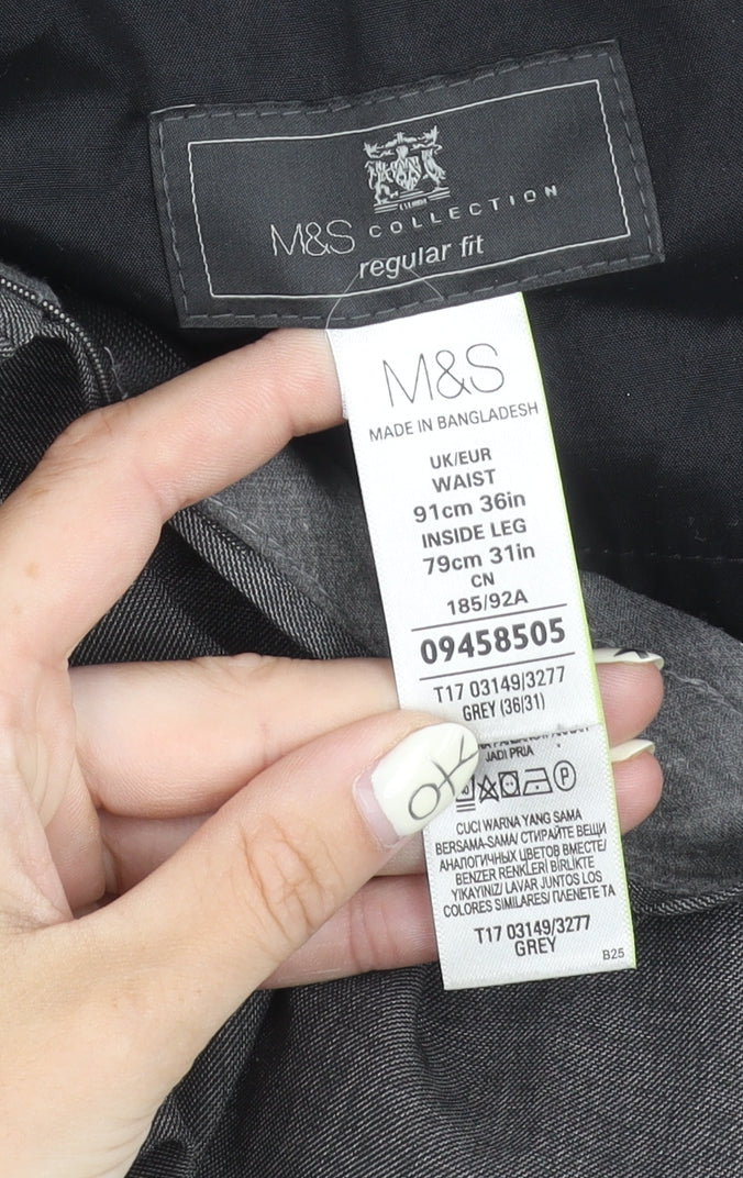 Marks and Spencer Grey Men's Trousers, Regular Fit, Size 36