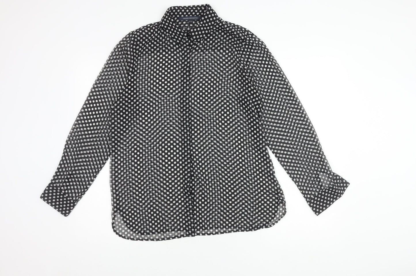 Womens UK Size 10 French Connection Black Basic Button-Up