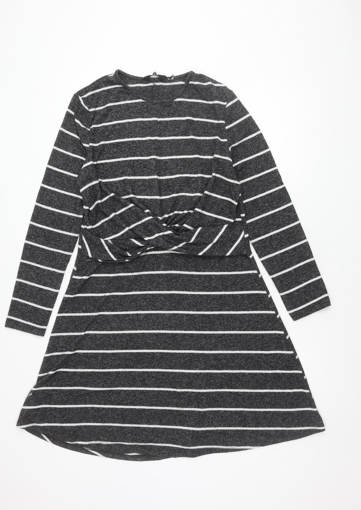 Dorothy Perkins Women's Grey Striped Shift Dress Size 18