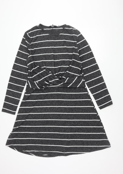 Dorothy Perkins Women's Grey Striped Shift Dress Size 18