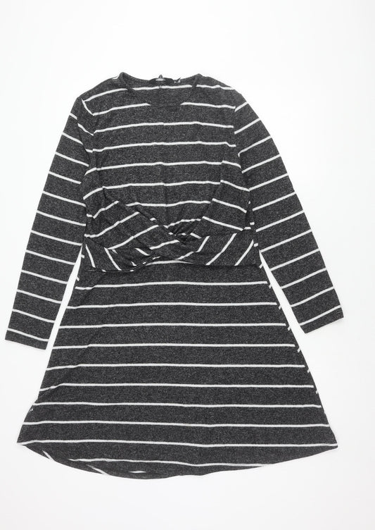 Dorothy Perkins Women's Grey Striped Shift Dress Size 18