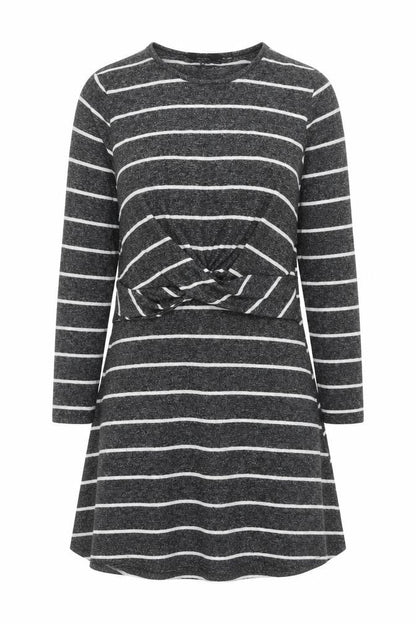 Dorothy Perkins Women's Grey Striped Shift Dress Size 18