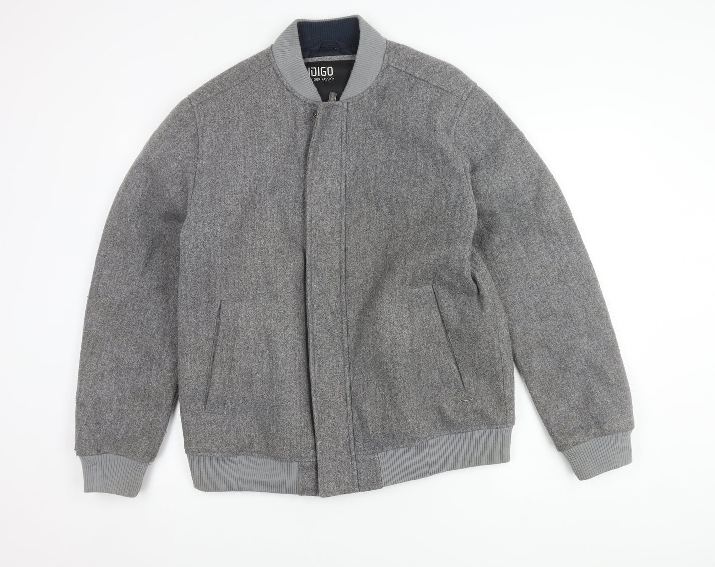 Mens UK Size L Indigo Grey Bomber Jacket