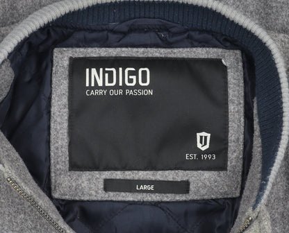 Mens UK Size L Indigo Grey Bomber Jacket