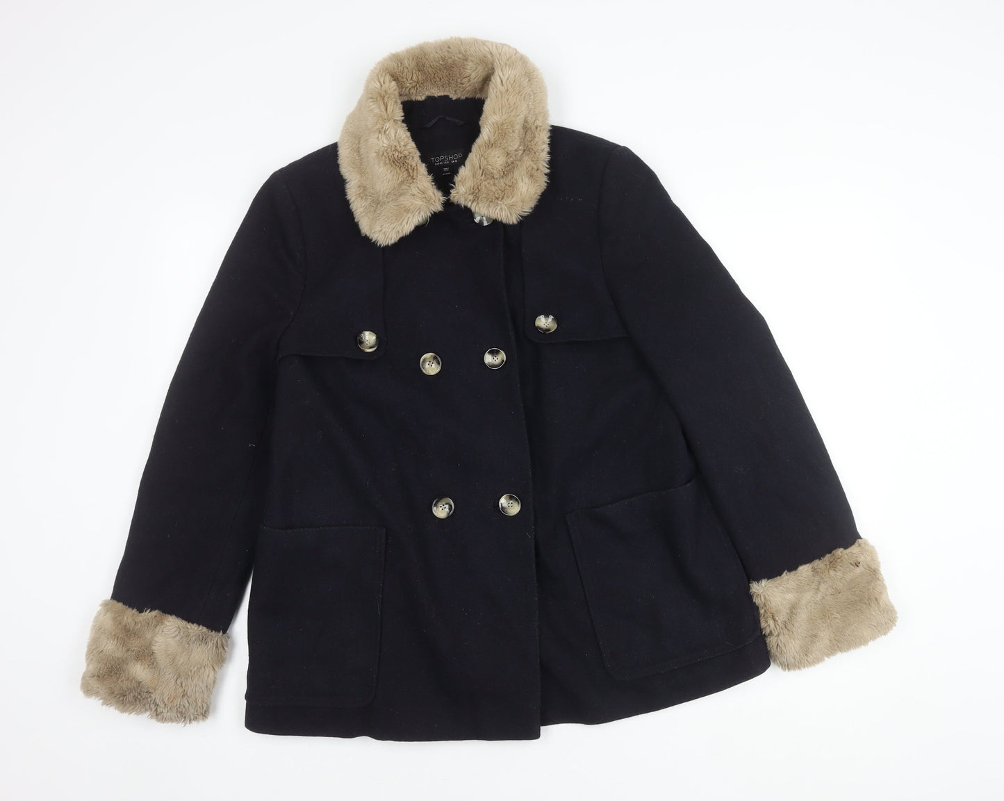 Womens UK Size 12 Topshop Black Pea Coat