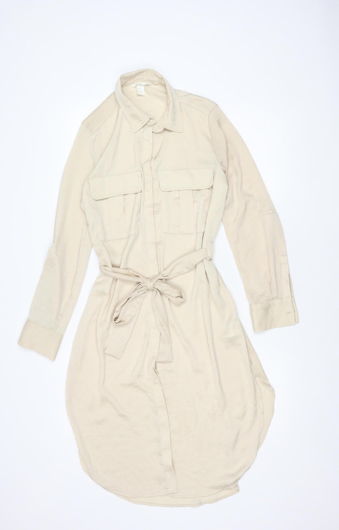 H&M Women's Beige Shirt Dress Size 8 Long Sleeve