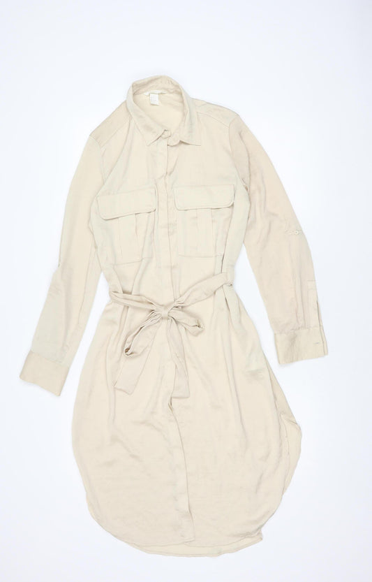 H&M Women's Beige Shirt Dress Size 8 Long Sleeve