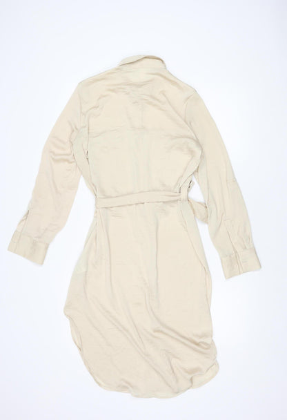 H&M Women's Beige Shirt Dress Size 8 Long Sleeve