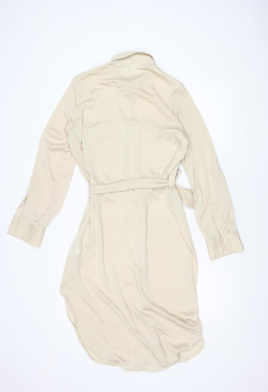H&M Women's Beige Shirt Dress Size 8 Long Sleeve