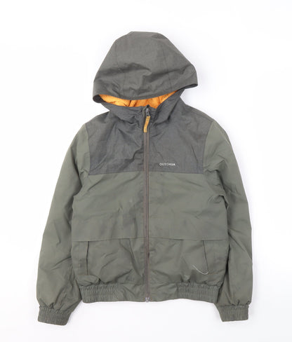 Quechua Boys Green Hooded Windbreaker Jacket, Size 7-8 Years