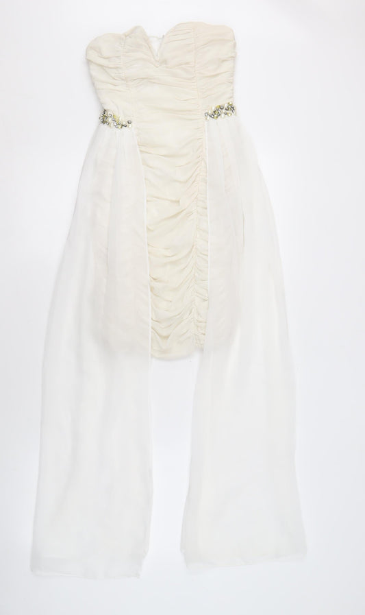 Quiz Women's Ivory Sheath Dress Size 8 Strapless
