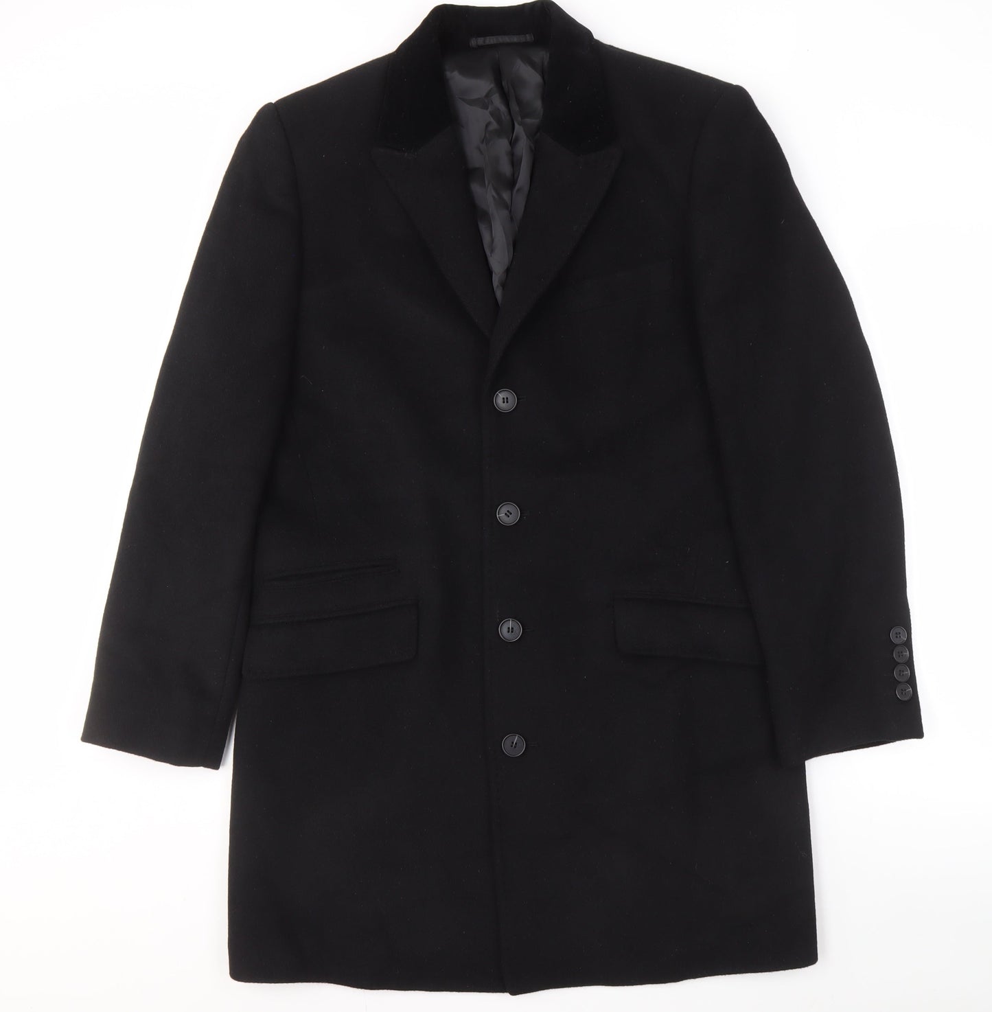 Atrium Men's Black Wool Blend Overcoat, M