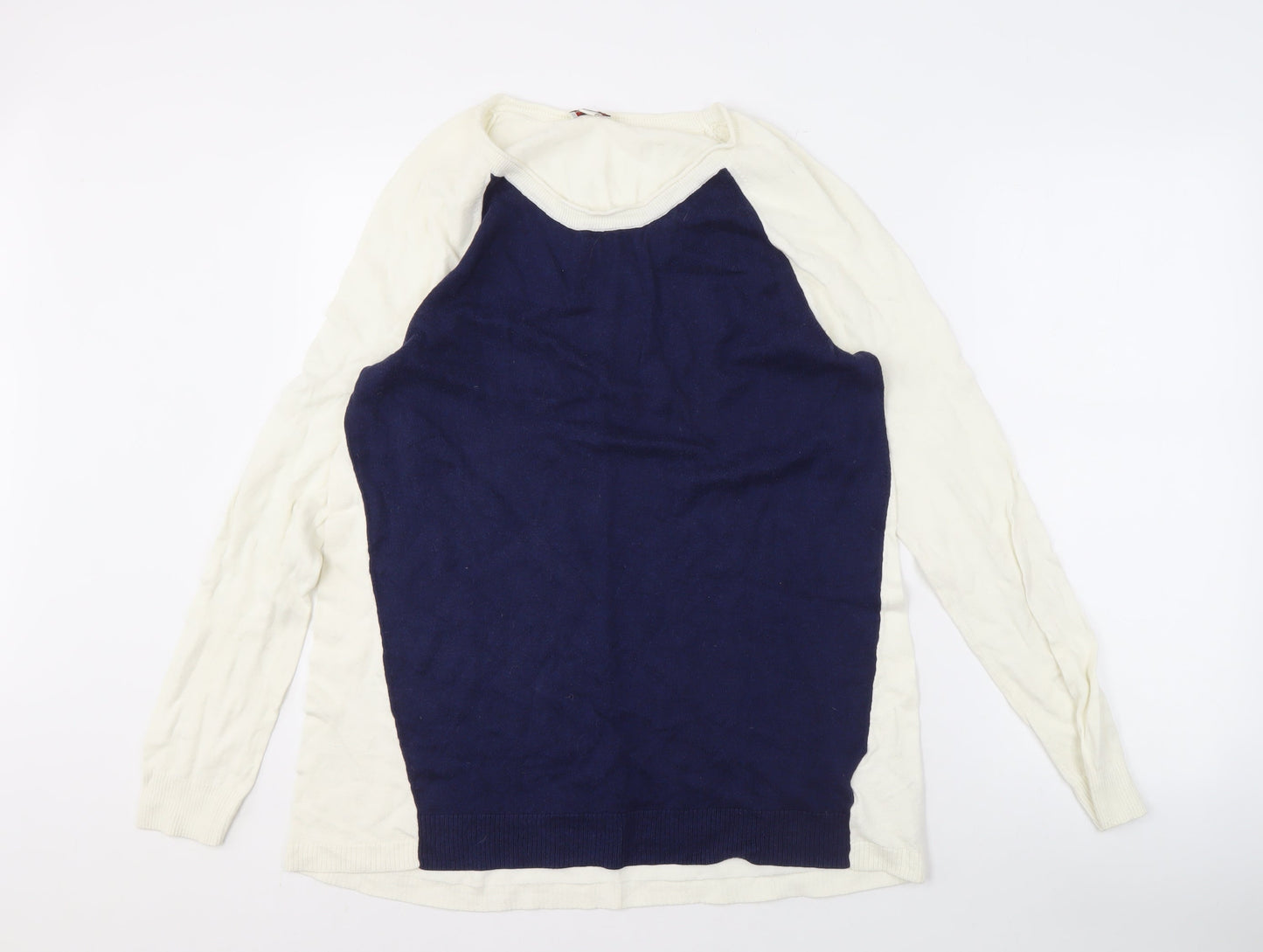 Gap Women's Ivory & Blue Cotton Raglan Jumper L