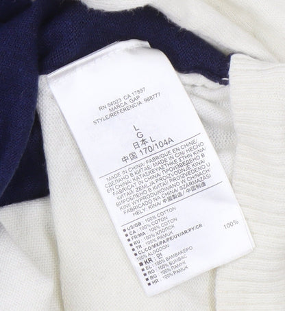 Gap Women's Ivory & Blue Cotton Raglan Jumper L