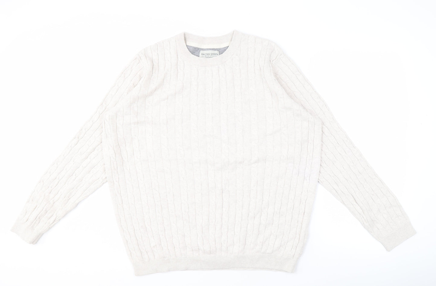 Racing Green Men's Ivory L Cable-Knit Jumper Pullover