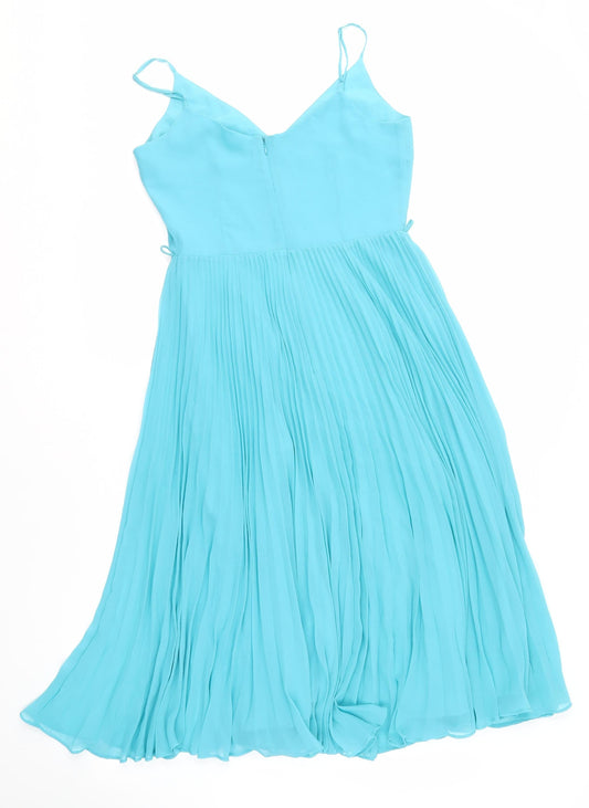 Oasis Women's Blue Midi Dress Size 8 Sleeveless Chiffon
