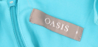 Oasis Women's Blue Midi Dress Size 8 Sleeveless Chiffon