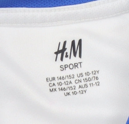 H&M Boys White Football Jersey T-Shirt, Light Stains, Size 10-12 Years