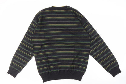 NEWS Men's Black Striped Pullover Jumper Size 2XL