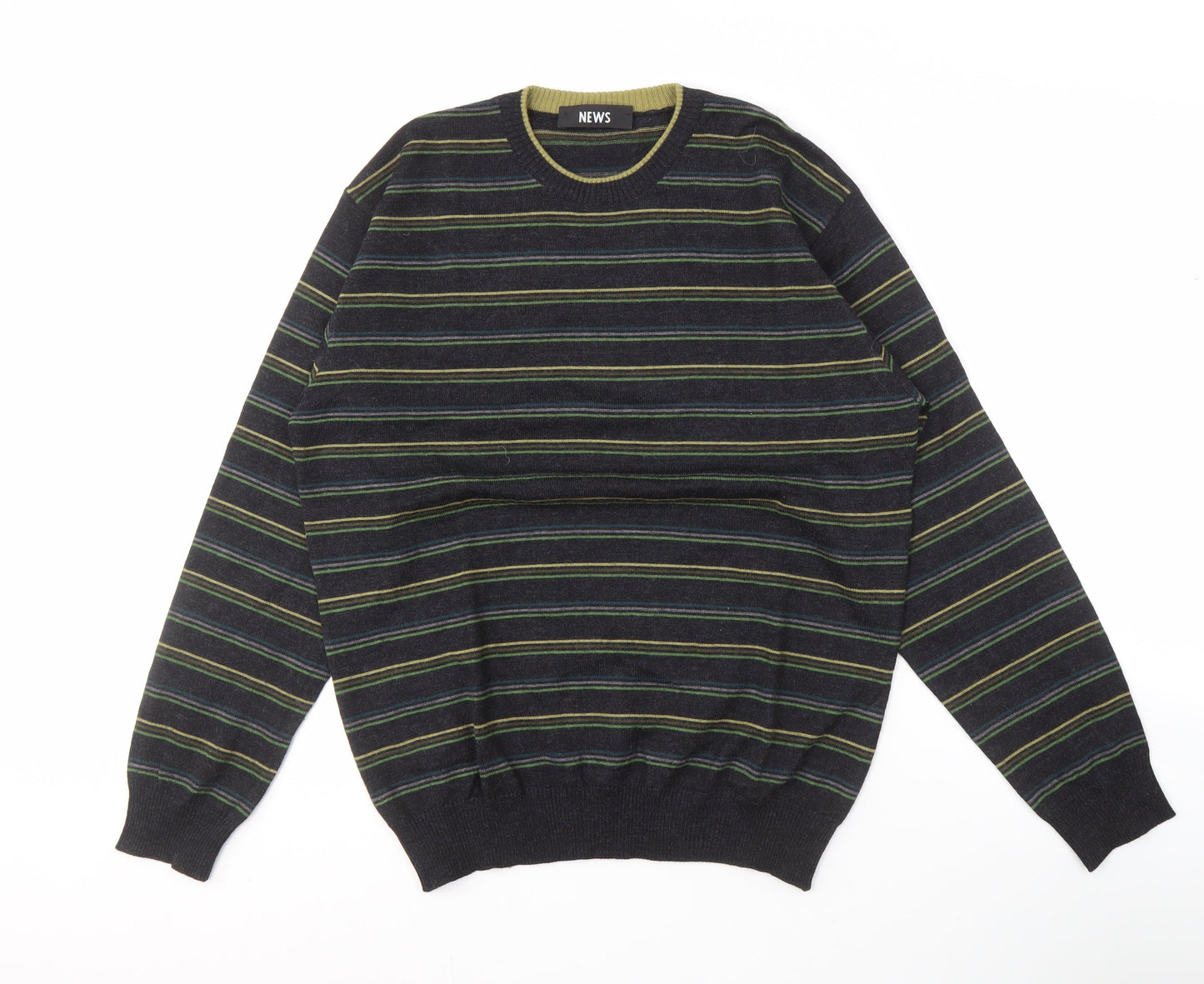 NEWS Men's Black Striped Pullover Jumper Size 2XL