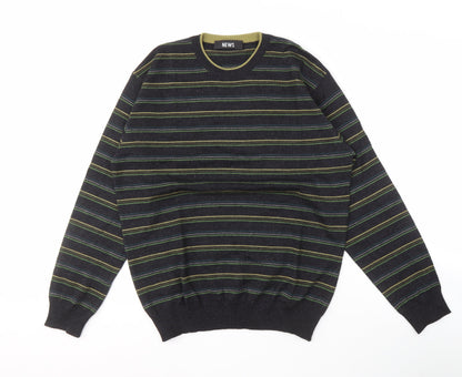 NEWS Men's Black Striped Pullover Jumper Size 2XL
