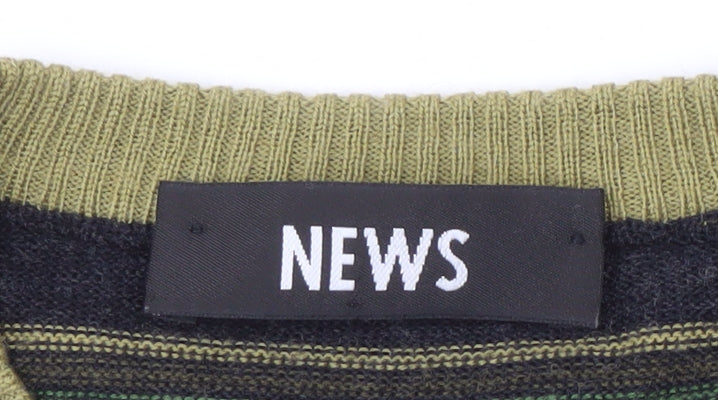 NEWS Men's Black Striped Pullover Jumper Size 2XL