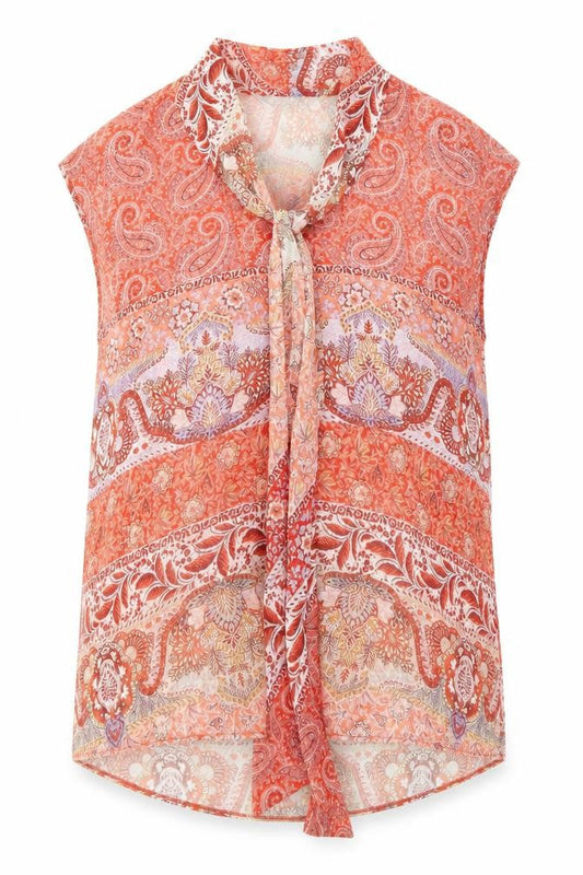Front view of Roman Women's Red Paisley Blouse, size 12, Sleeveless