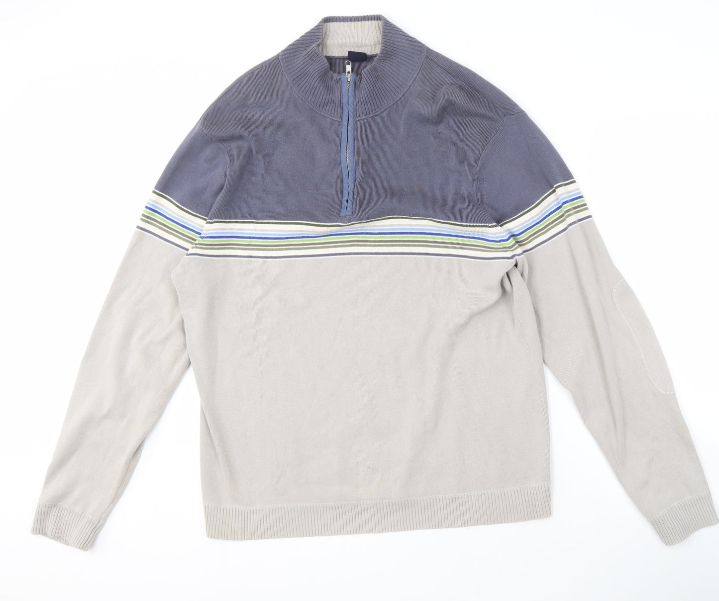 GAP Men's Grey Striped Full Zip Jumper M