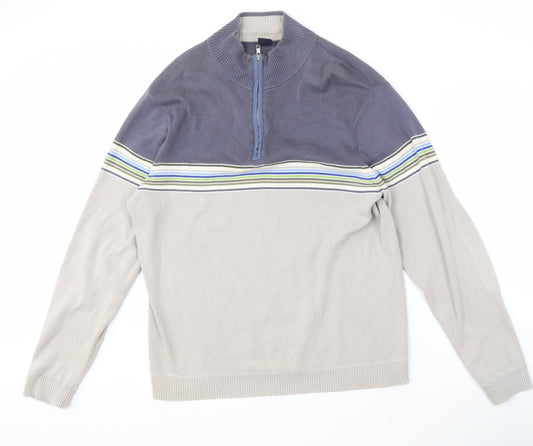 GAP Men's Grey Striped Full Zip Jumper M