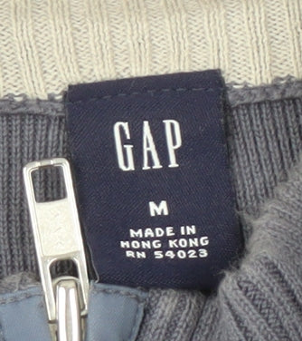 GAP Men's Grey Striped Full Zip Jumper M